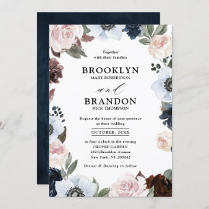 ダスティブルーネイビーメイブと赤面ピンク結婚ズ 招待状