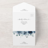 ダスティブルーネイビー石板フローラ結婚の詳細RSVP オールインワン招待状 (外側)