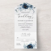 ダスティブルーネイビー石板フローラ結婚の詳細RSVP オールインワン招待状 (内側)