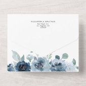 ダスティブルーネイビー石板フローラ結婚の詳細RSVP オールインワン招待状 (裏面)