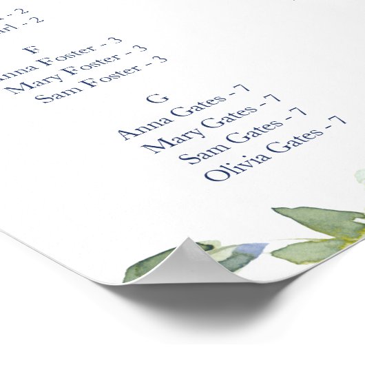 ダスティブルーネイビー結婚フローラの座席表 ポスター (角)