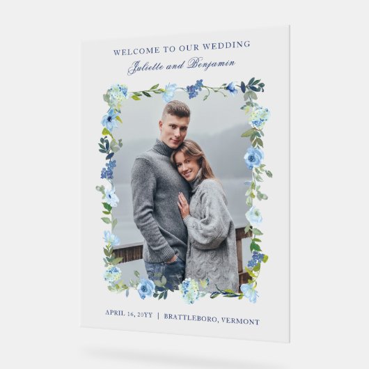 ダスティブルーネイビー結婚フローラの歓迎サイン アクリルサイン (傾斜)