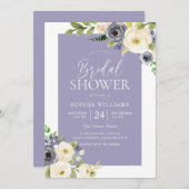 ダスティブルーネイビー&ホワイトフローラブライダルシャワー 招待状 (正面/裏面)