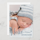 ダスティブルーハローベビー写真誕生のお知らせ 案内状 (正面/裏面)