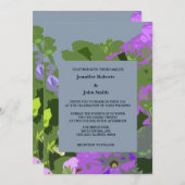 ダスティブルーバイオレットフローラ抽象芸術エレガントな結婚式 招待状 (正面/裏面)
