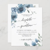 ダスティブルーバジェット石板結婚式招待状 (正面/裏面)