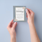 ダスティブルーバジェット結婚式招待状ピンク牡丹 チラシ (手)