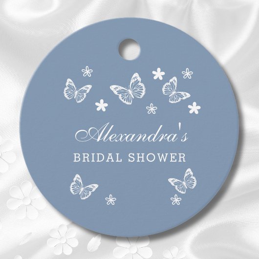 ダスティブルーバタフライブライダルシャワーサンキュー フェイバータグ