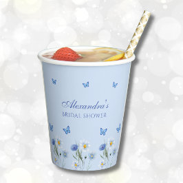 ダスティブルーバタフライワイルドフラワーブライダルシャワー 紙コップ