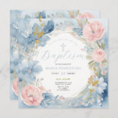 ダスティブルーバプテスマフローラ招待状 招待状 (正面/裏面)