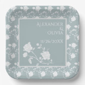 ダスティブルーバラウェディングシャワー紙プレート ペーパープレート (正面)