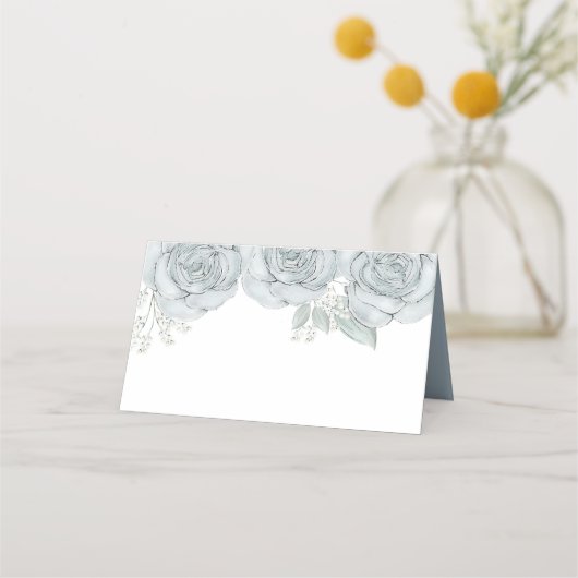 ダスティブルーバラエレガントフローラ水色空白の プレイスカード (裏面)