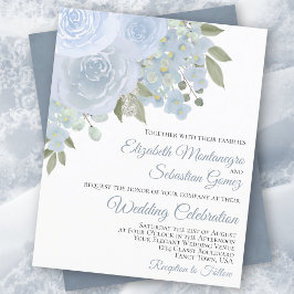 ダスティブルーバラエレガント予算結婚式招待状