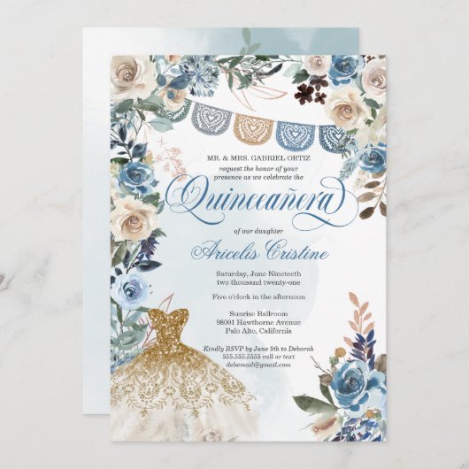 ダスティブルーバラパペルピカドカントリーキンセアニラ 招待状 (正面/裏面)