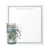 ダスティブルーバラパーソナライズされたウォーターカラーメイソンジャー ノートパッド (正面)