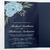 ダスティブルーバラフォトコラージュNavy 結婚 Blue's 三つ折り招待状 (内部最初)