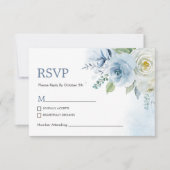 ダスティブルーバラフローラウェディングRSVPカード 出欠カード (正面)