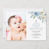 ダスティブルーバラフローラフォトガールバプテスマ 招待状 (正面)