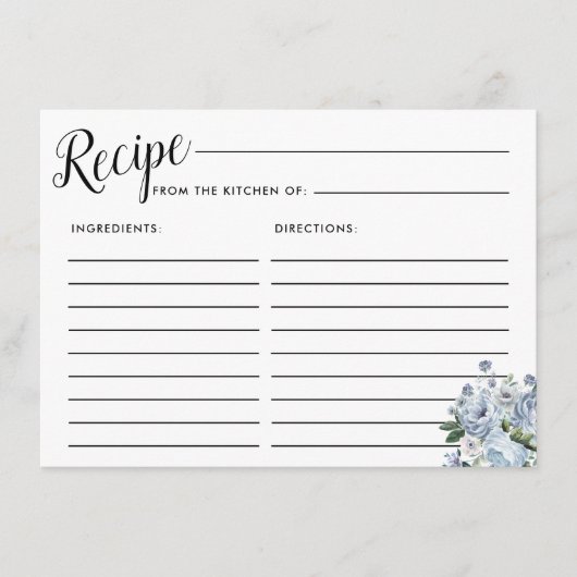 ダスティブルーバラフローラブライダルシャワーレシピカード エンクロージャーカード (正面)