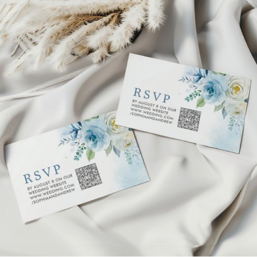 ダスティブルーバラ結婚フローラのQRコードRSVP エンクロージャーカード