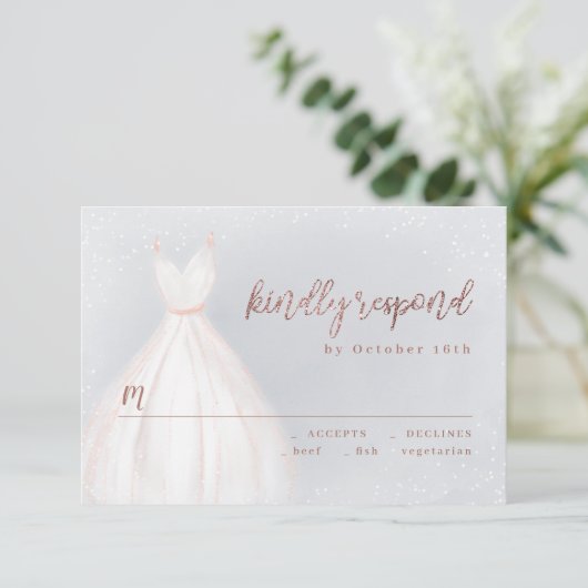 ダスティブルーバラ金ゴールドエレガントスパークルドレスRSVP 出欠カード (スタンド正面)