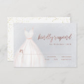 ダスティブルーバラ金ゴールドエレガントスパークルドレスRSVP 出欠カード (正面/裏面)