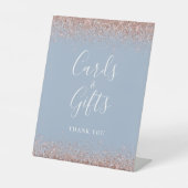 ダスティブルーバラ金ゴールドグリッターウェディングカードギフト 台座サイン (正面)