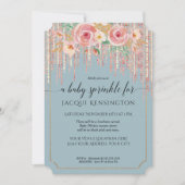 ダスティブルーバラ金ゴールドグリッターピンクフローラスプリンクル 招待状 (正面)