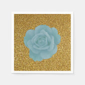 ダスティブルーバラ金ゴールドグリッター結婚ブライダルシャワー スタンダードカクテルナプキン (正面)