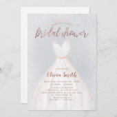 ダスティブルーバラ金ゴールドドエレガントレスブライダルシャワー 招待状 (正面/裏面)