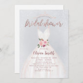 ダスティブルーバラ金ゴールドドエレガントレスブライダルシャワー 招待状 (正面/裏面)