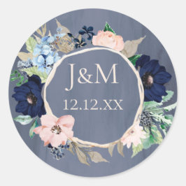 ダスティブルーバラ金ゴールド水彩フローラ ラウンドシール