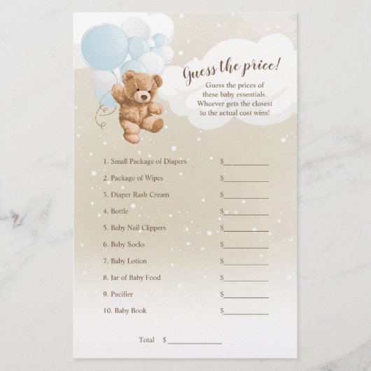 ダスティブルーバルーンテディベア価格ゲームを推測 チラシ (正面)