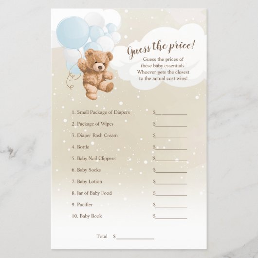 ダスティブルーバルーンテディベア価格ゲームを推測 チラシ (正面)