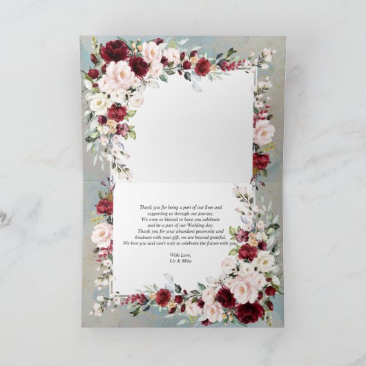 ダスティブルーバーガンディ赤面フローラフォト結婚ズ カード (内部)