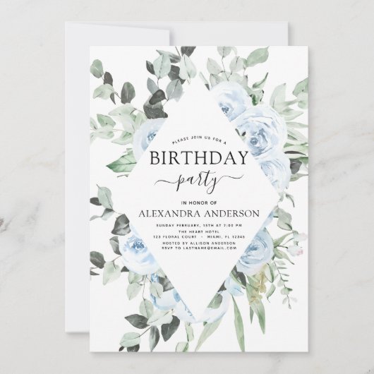 ダスティブルーバースデーパーティーフローラ招待状 招待状 (正面)