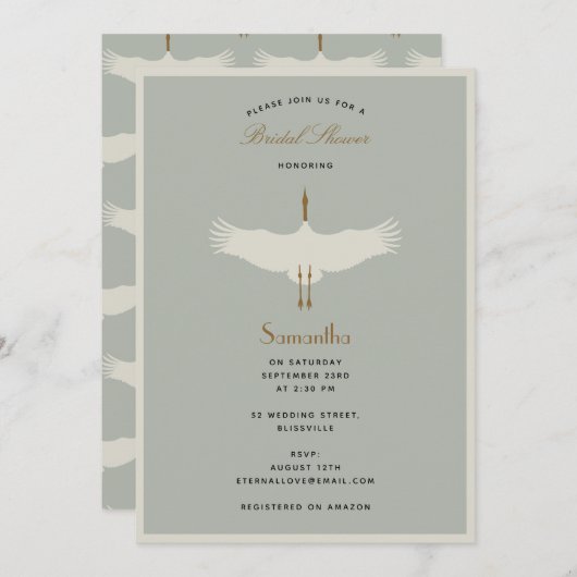 ダスティブルーバードスワンズアールデコブライダルシャワー 招待状 (正面/裏面)