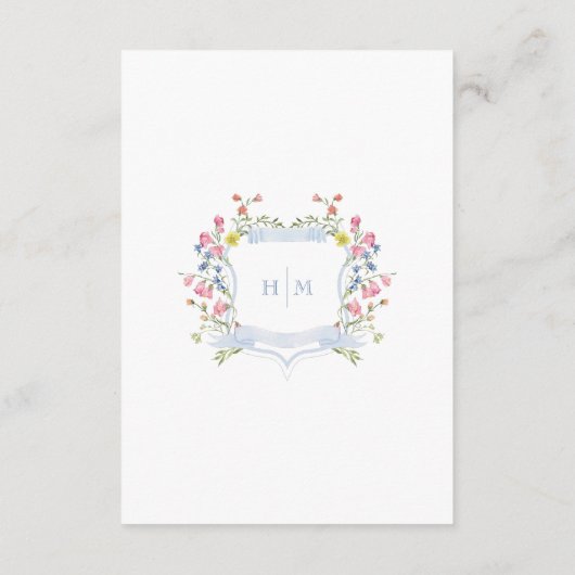 ダスティブルーパステルエレガントワイルドフラワークレスト結婚ズ エンクロージャーカード (裏面)