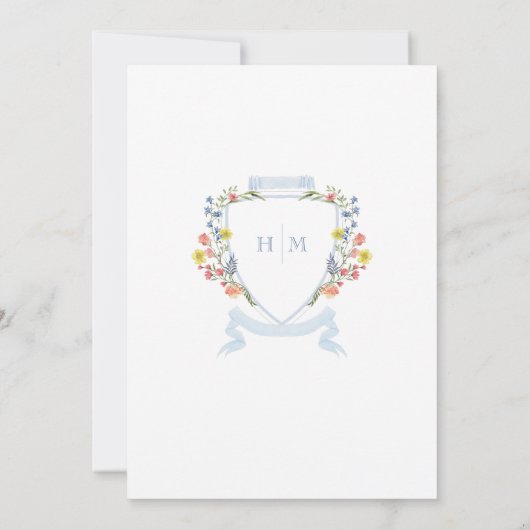 ダスティブルーパステルエレガントワイルドフラワークレスト結婚ズ 招待状 (裏面)