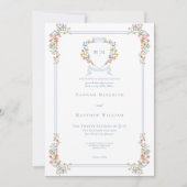 ダスティブルーパステルエレガントワイルドフラワークレスト結婚ズ 招待状 (正面)