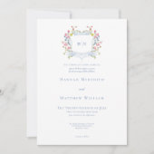 ダスティブルーパステルエレガントワイルドフラワークレスト結婚ズ 招待状 (正面)