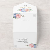 ダスティブルーパステルピンクあじさい結婚のQRコード オールインワン招待状 (外側)