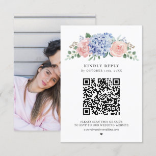 ダスティブルーパステルピンクあじさい結婚のQRコード 出欠カード