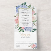 ダスティブルーパステルピンクアジサイフローラ結婚ズ オールインワン招待状 (内側)