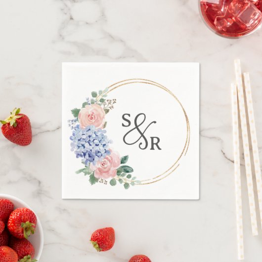 ダスティブルーパステルピンクアジサイフローラ結婚ズ スタンダードカクテルナプキン (インサイチュ)