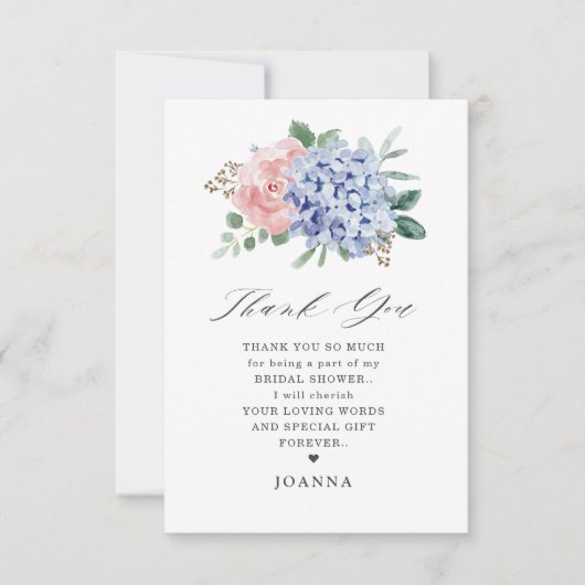 ダスティブルーパステルピンクアジサイブライダルシャワー サンキューカード (正面)