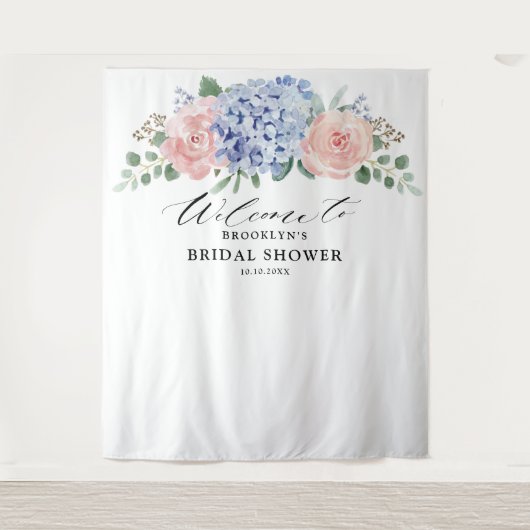 ダスティブルーパステルピンクアジサイブライダルシャワー タペストリー (正面)