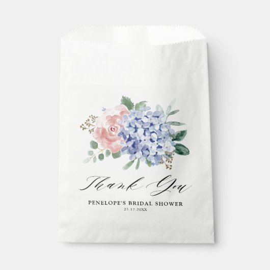 ダスティブルーパステルピンクアジサイブライダルシャワー フェイバーバッグ (正面)