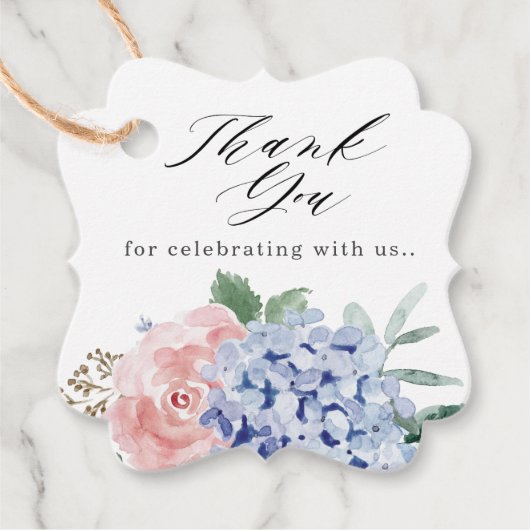 ダスティブルーパステルピンクアジサイ結婚ズサンキュー フェイバータグ (正面)