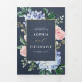 ダスティブルーパステルピンクアジサイ結婚ズトリフォル 三つ折り案内状 (カバー)